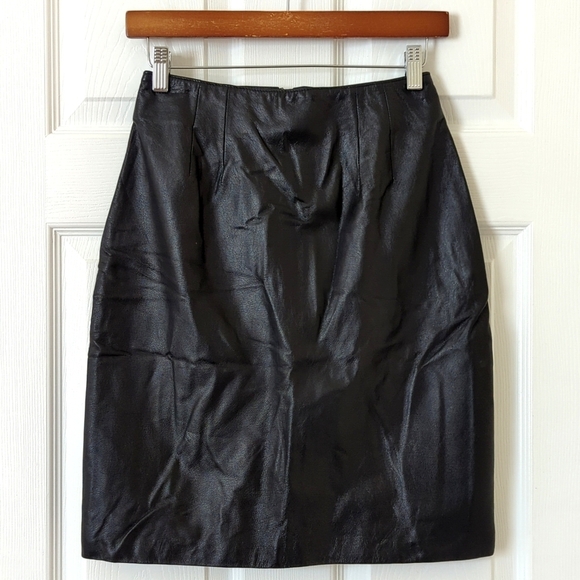 Bagatelle 90's Vintage Genuine Leather High Waisted A-Line Mini Skirt Black 4 - Picture 1 of 13